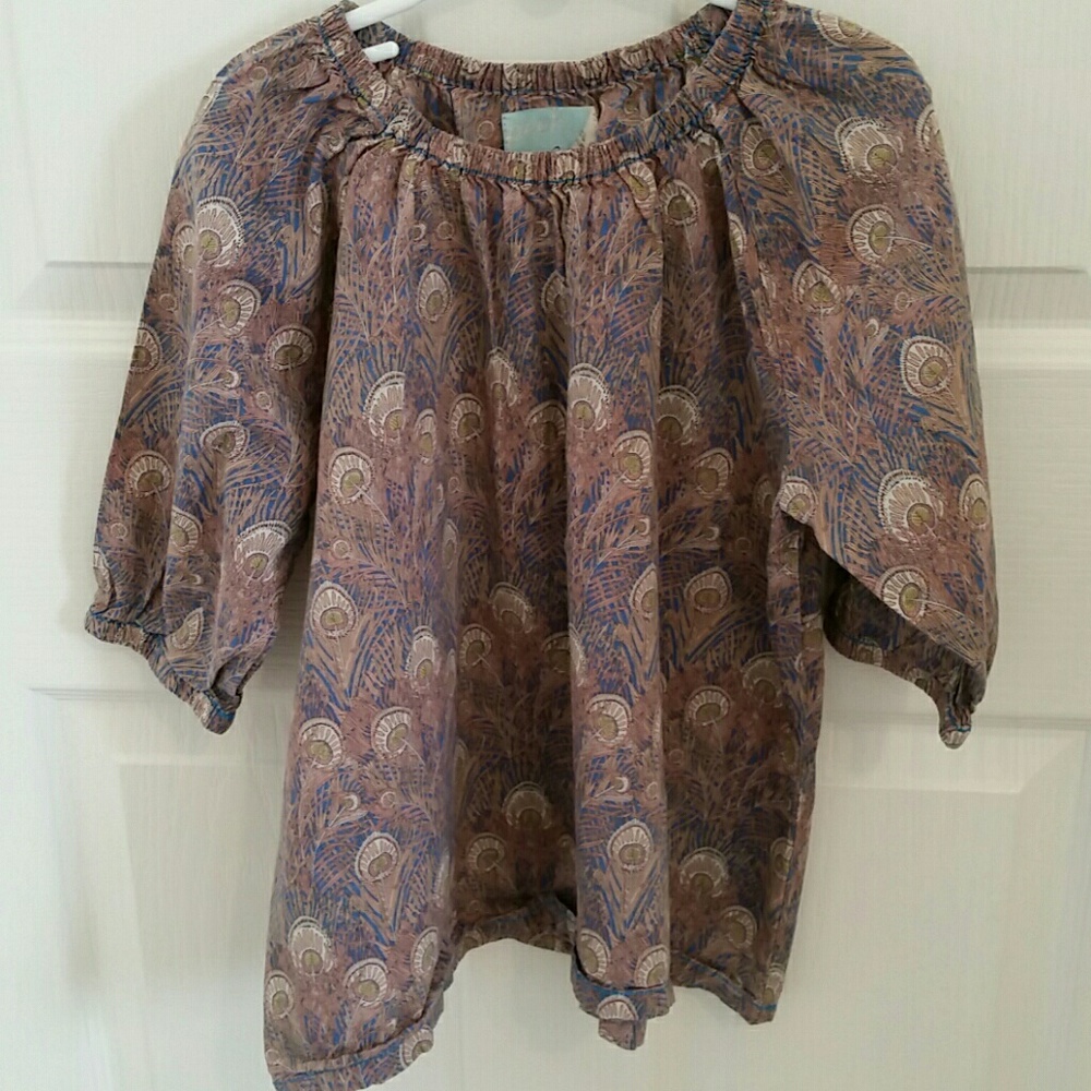 Peek peacock feather print blouse, size 8 L